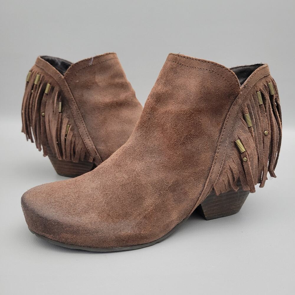 OTBT Boots Womens 10 Brown folkloric Suede Fringe Ankle Western Boot Boho